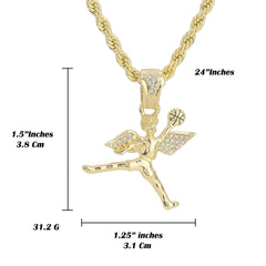 Jump Man Angel Pendant Rope Chain Men's Hip Hop 18k Cz Jewelry Necklace Choker