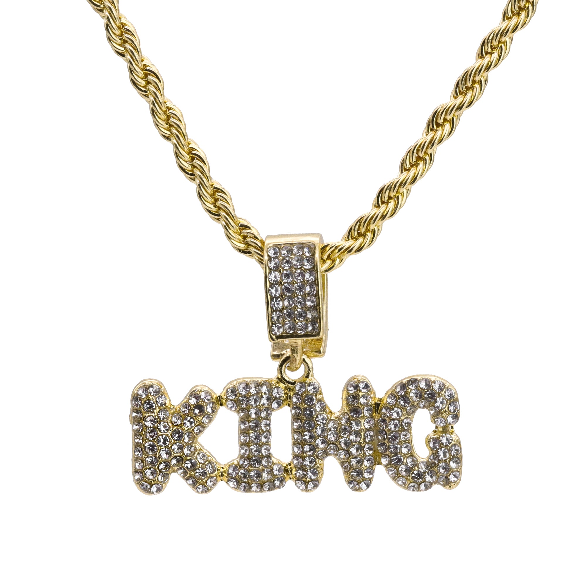 King Word Pendant 24" Rope Chain Hip Hop Style 18k Gold Plated