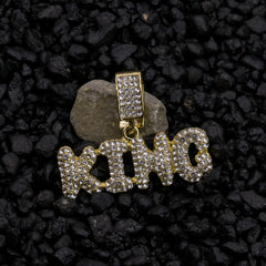 King Word Pendant 24" Rope Chain Hip Hop Style 18k Gold Plated