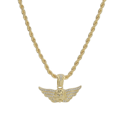 Winged Lion Face Pendant Rope Chain Men's Hip Hop 18k Cz Jewelry Necklace Choker