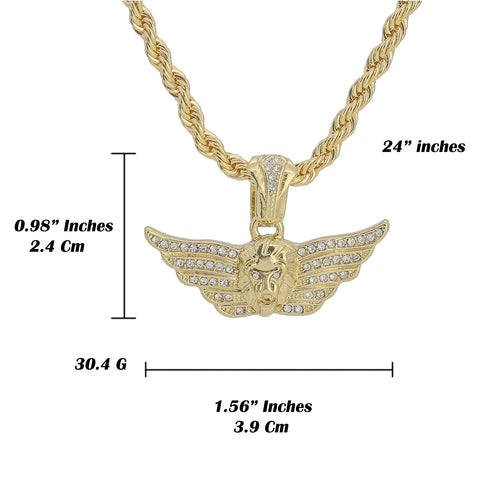 Winged Lion Face Pendant Rope Chain Men's Hip Hop 18k Cz Jewelry Necklace Choker