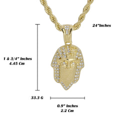 Masked Pharaoh Pendant 4mm 24" Rope Chain 18k Gold Plated
