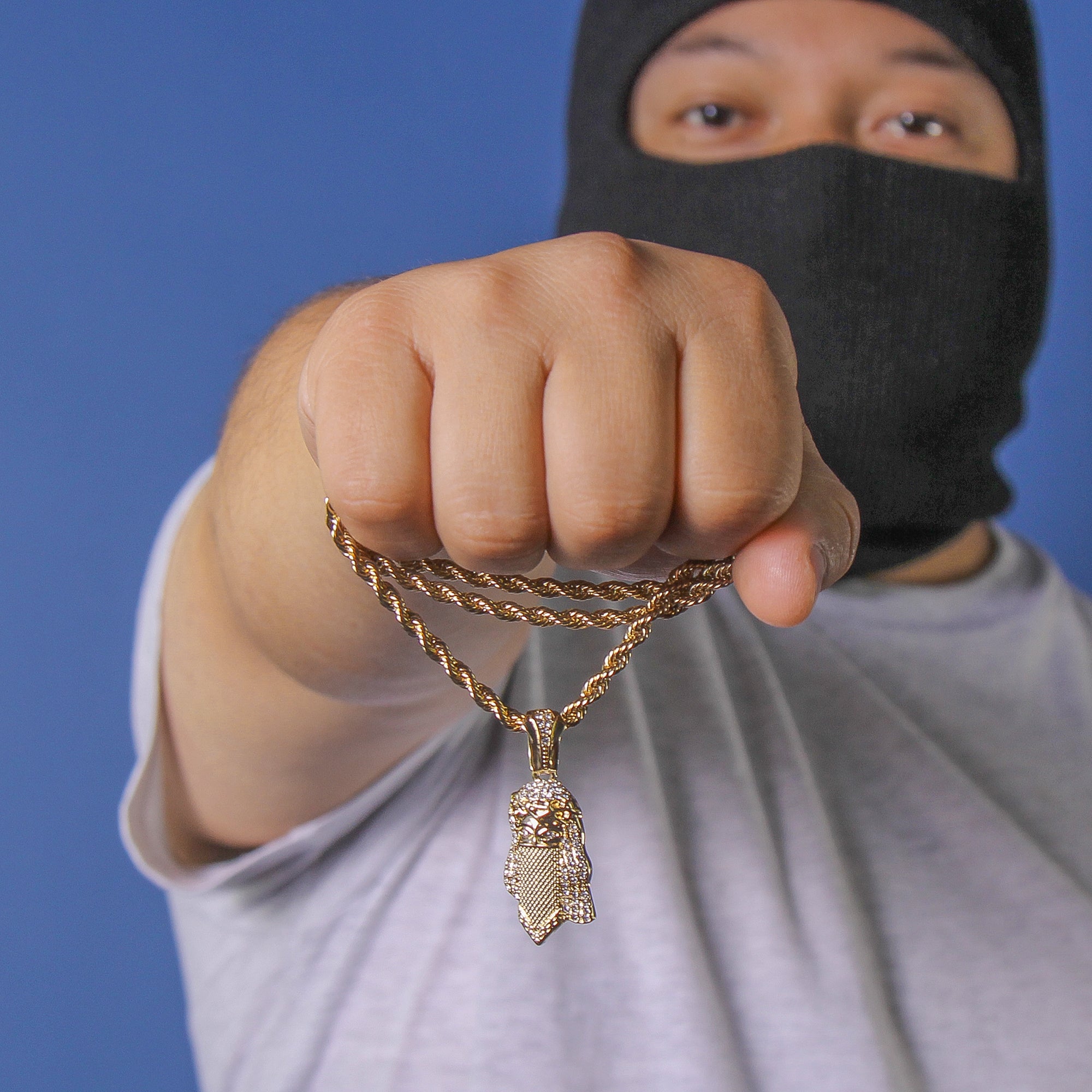 Masked Jesus Pendant Rope Chain Men's Hip Hop 18k Cz Jewelry Necklace Choker