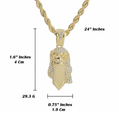 Masked Jesus Pendant Rope Chain Men's Hip Hop 18k Cz Jewelry Necklace Choker