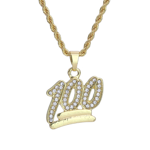 Micro 100 Emoji Pendant 24" Rope Chain Hip Hop Style 18k Gold PT