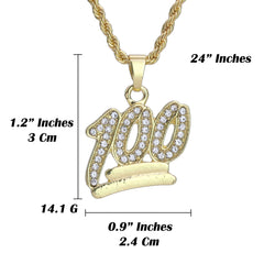 Micro 100 Emoji Pendant 24" Rope Chain Hip Hop Style 18k Gold PT