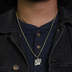 Micro 100 Emoji Pendant 24" Rope Chain Hip Hop Style 18k Gold PT