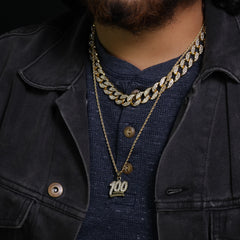 Micro 100 Emoji Pendant 24" Rope Chain Hip Hop Style 18k Gold PT