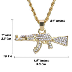 Iced Micro Ak Pendant 24" Rope Chain Hip Hop Style 18k Gold PT