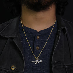 Iced Micro Ak Pendant 24" Rope Chain Hip Hop Style 18k Gold PT