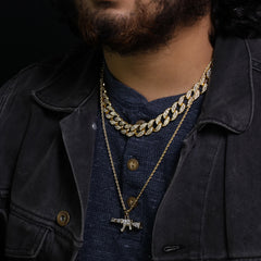 Iced Micro Ak Pendant 24" Rope Chain Hip Hop Style 18k Gold PT