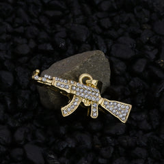 Iced Micro Ak Pendant 24" Rope Chain Hip Hop Style 18k Gold PT