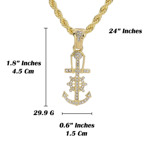 Small Anchor Pendant Rope Chain Men's Hip Hop 18k Cz Jewelry Necklace Choker