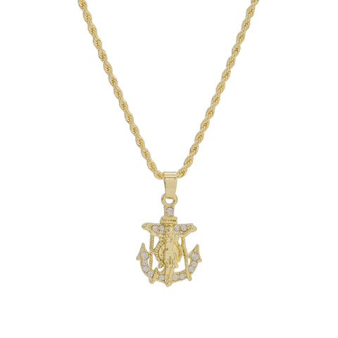 Micro Cz Jesus Anchor Pendant Rope Chain Men's Hip Hop 18k Cz Jewelry Necklace Choker