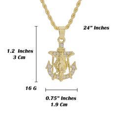 Micro Cz Jesus Anchor Pendant Rope Chain Men's Hip Hop 18k Cz Jewelry Necklace Choker