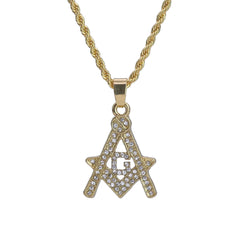 Micro Free Mason Pendant 24" Rope Chain Hip Hop Style 18k Gold PT