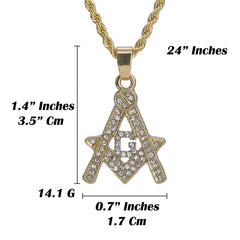 Micro Free Mason Pendant 24" Rope Chain Hip Hop Style 18k Gold PT