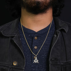 Micro Free Mason Pendant 24" Rope Chain Hip Hop Style 18k Gold PT