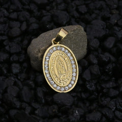 Micro Guadalupe Oval Pendant 24" Rope Chain Hip Hop Style 18k Gold PT