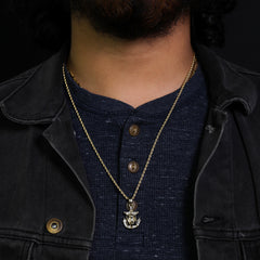 Micro Jesus Anchor Pendant 24" Rope Chain Hip Hop Style 18k Gold PT