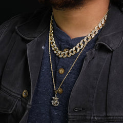 Micro Jesus Anchor Pendant 24" Rope Chain Hip Hop Style 18k Gold PT