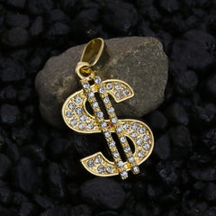 Micro Money Sign Pendant 24" Rope Chain Hip Hop Style 18k Gold PT