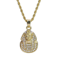 Micro Pharaoh Pendant 24" Rope Chain Hip Hop Style 18k Gold PT