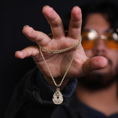 Micro Pharaoh Pendant 24" Rope Chain Hip Hop Style 18k Gold PT