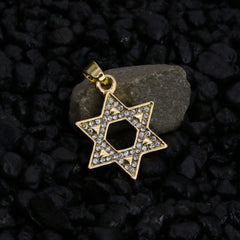 Micro Star Of David Pendant 24" Rope Chain Hip Hop Style 18k Gold PT