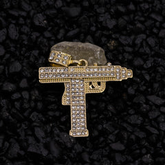 Mini Uzi Pendant 24" Rope Chain Hip Hop Style 18k Gold Plated