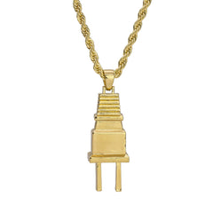 Plain Thick Plug Pendant 24" Rope Chain Hip Hop Style 18k Gold Plated