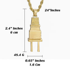 Plain Thick Plug Pendant 24" Rope Chain Hip Hop Style 18k Gold Plated