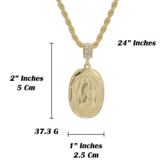 Plain Guadalupe Oval Pendant Rope Chain Men's Hip Hop 18k Jewelry Necklace Choker