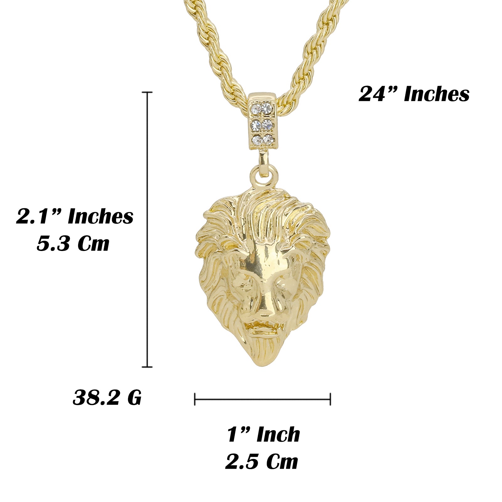 Plain Lion Face Pendant 24" Rope Chain Hip Hop 18k Jewelry