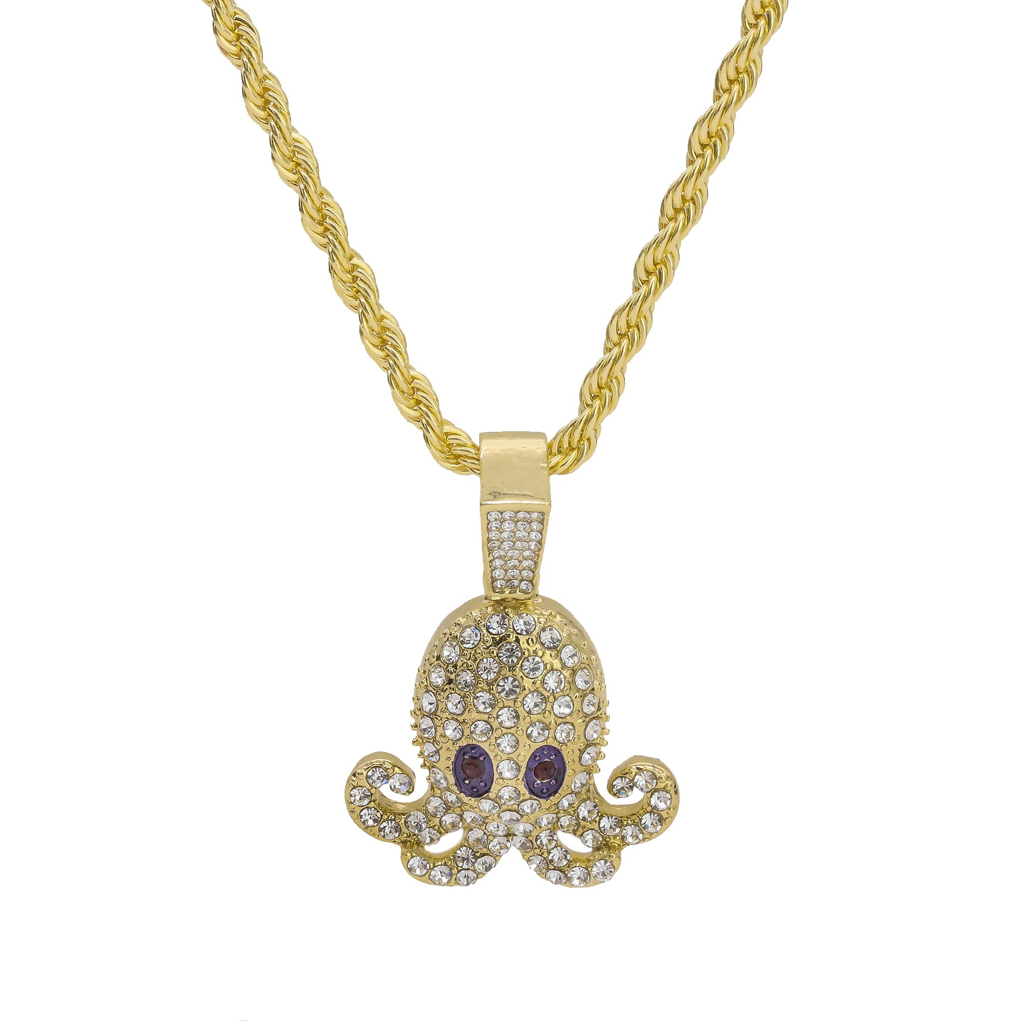 Purple Eye Squid Pendant Rope Necklace Chain Men's Hip Hop 18k Cz Jewelry