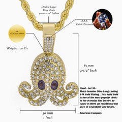 Purple Eye Squid Pendant Rope Necklace Chain Men's Hip Hop 18k Cz Jewelry