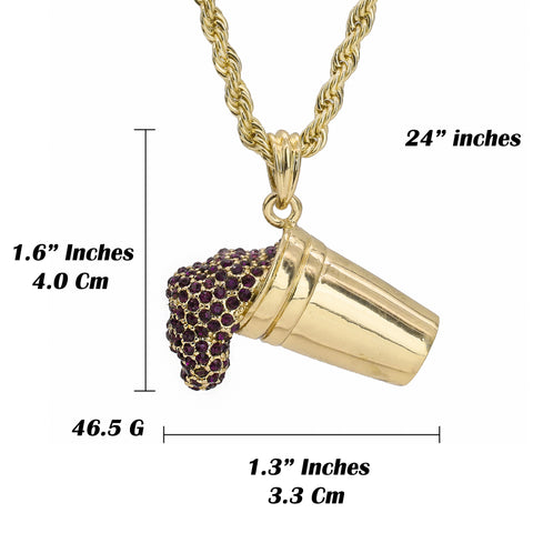 Purple Drank Pendant 18K 24" Rope Chain Hip Hop Jewelry
