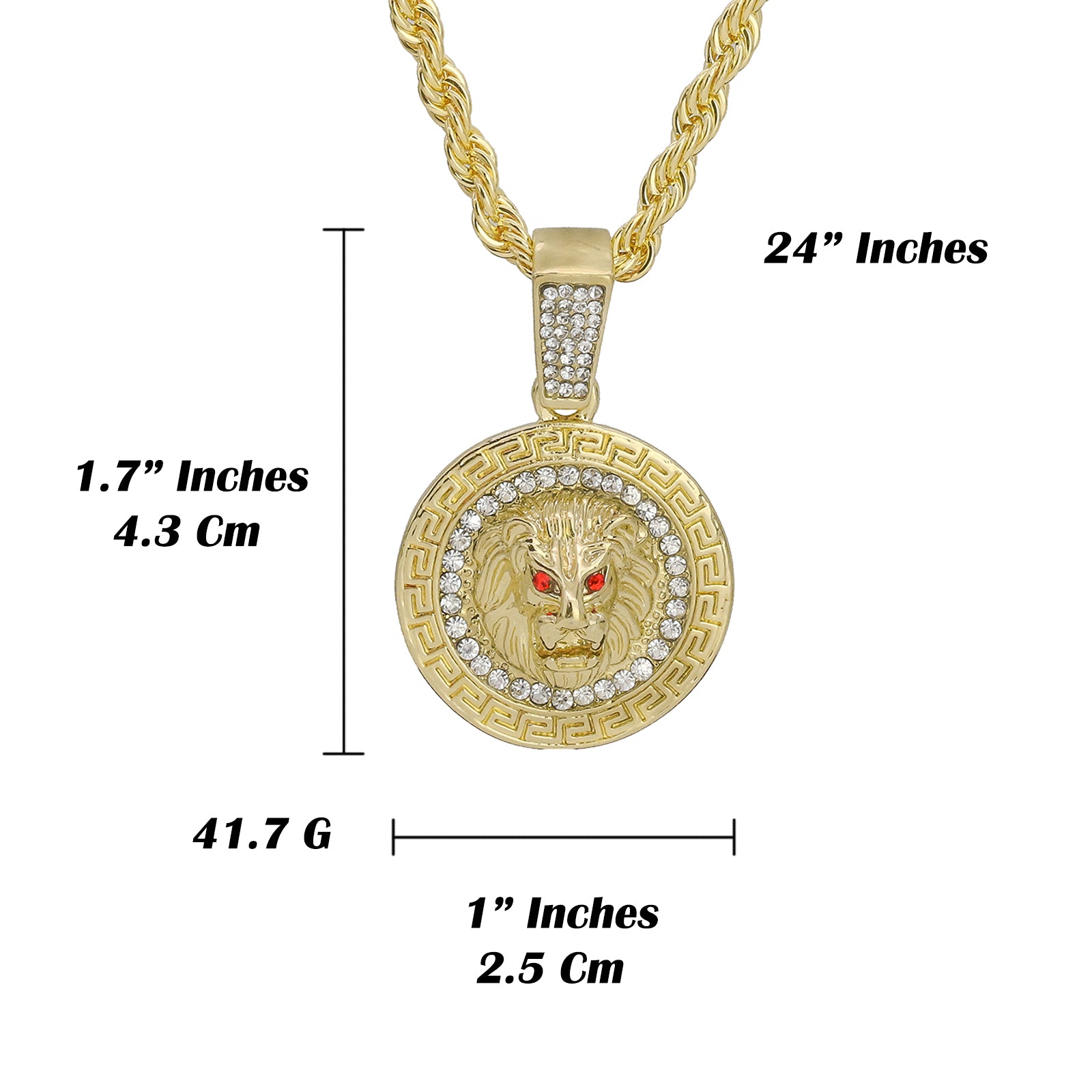 Red eye Lion Face Coin Pendant 24" Rope Chain Hip Hop 18k Jewelry