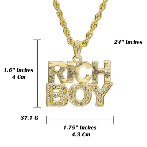 Rich Boy Pendant 24" Rope Chain Hip Hop Style 18k Gold Plated