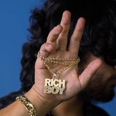 Rich Boy Pendant 24" Rope Chain Hip Hop Style 18k Gold Plated