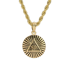 Round All Seeing Eye Pendant 18K 24" Rope Chain Hip Hop Jewelry