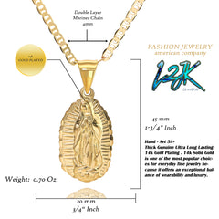 Oval Virgin Pendant Mariner Chain 20" Gold Plated 001
