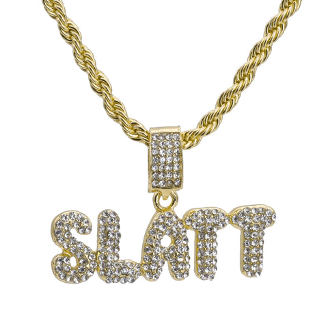 Slatt Word Pendant 24" Rope Chain Hip Hop Style 18k Gold Plated