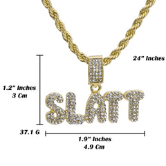 Slatt Word Pendant 24" Rope Chain Hip Hop Style 18k Gold Plated