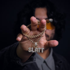 Slatt Word Pendant 24" Rope Chain Hip Hop Style 18k Gold Plated