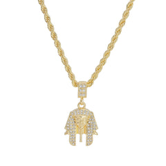 Small Cz Pharaoh Pendant 4mm 24" Rope Chain 18k Gold Plated