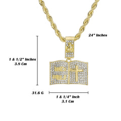 Small Holy Bible Pendant Rope Chain Men's Hip Hop 18k Cz Jewelry Necklace Choker