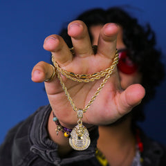 Snake Crown Pharaoh Pendant 24" Rope Chain Hip Hop 18k Jewelry