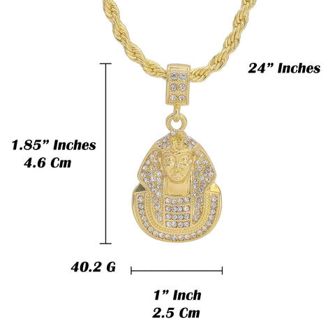 Snake Crown Pharaoh Pendant 24" Rope Chain Hip Hop 18k Jewelry