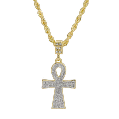 Stardust Ankh Pendant 24" Rope Chain Hip Hop 18k Jewelry